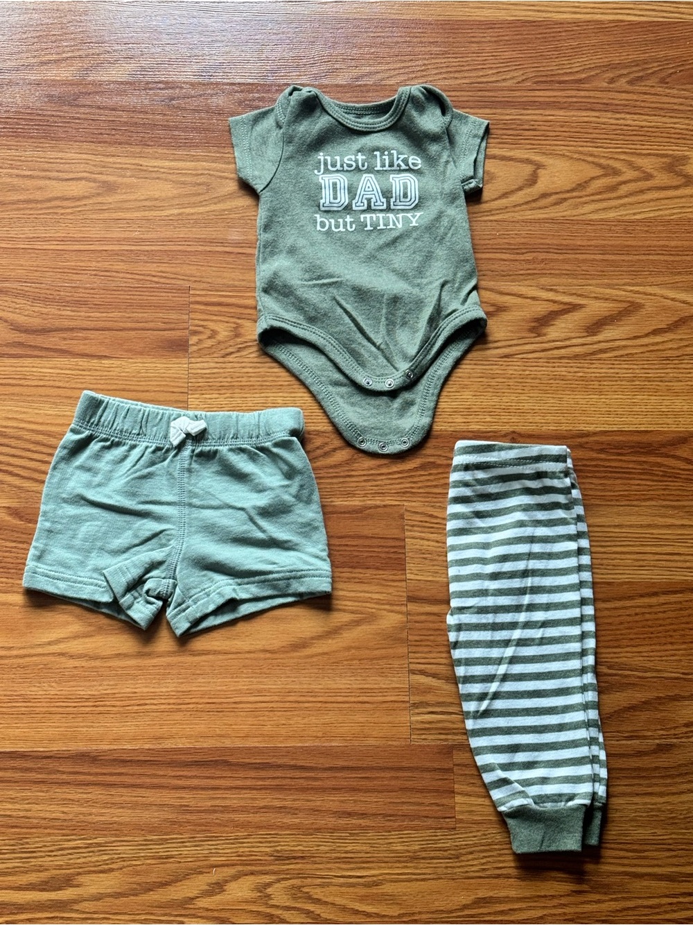 Olive Green Baby 3-Piece Set with 'Just Like Dad But Tiny' Bodysuit